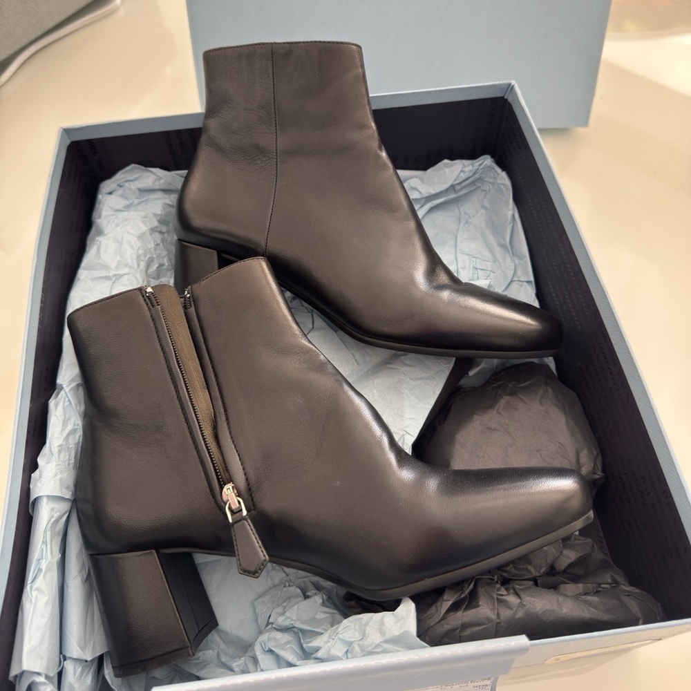 Prada Black Leather Ankle Boots